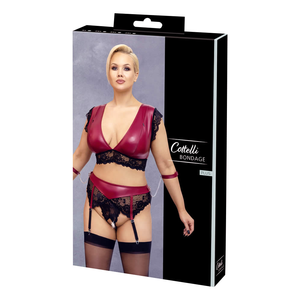 Plus Size Wetlook and Lace Lingeri in Red with Cuffs