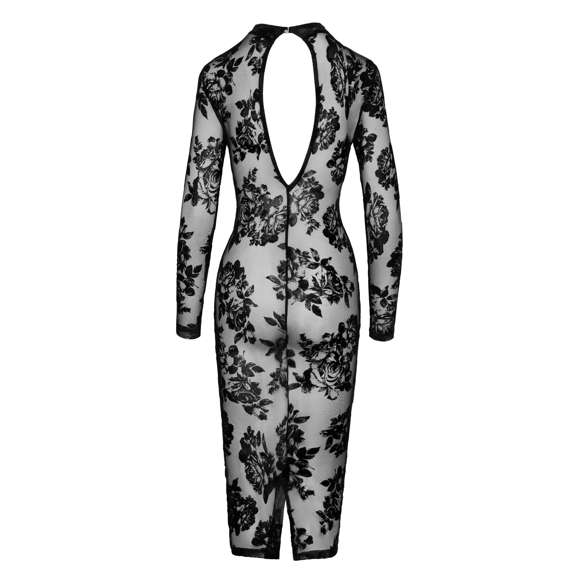 Noir Kleid aus Stretchtll mit Floral-Samtflockprint