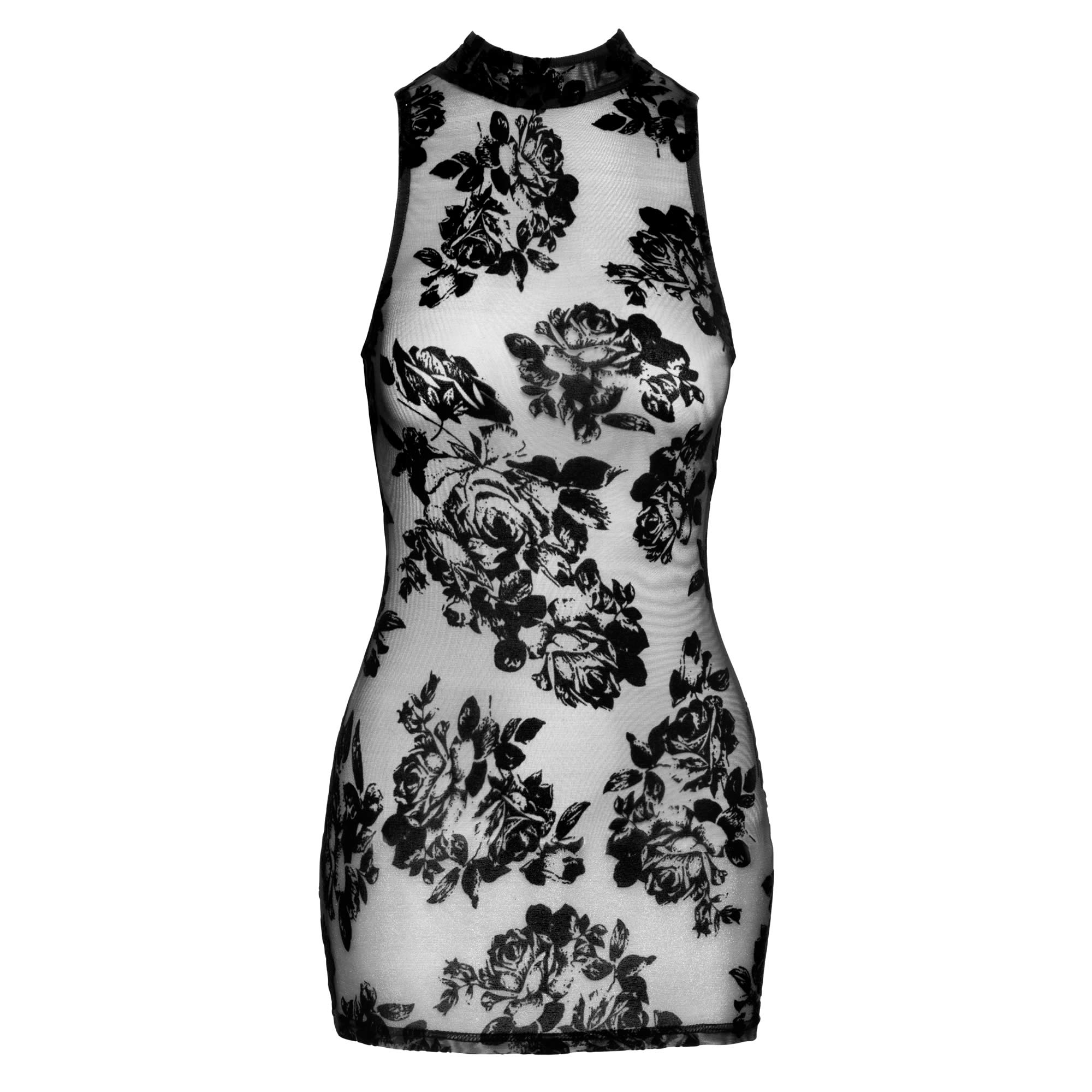 Noir Mini lingerie dress with velvet flock print