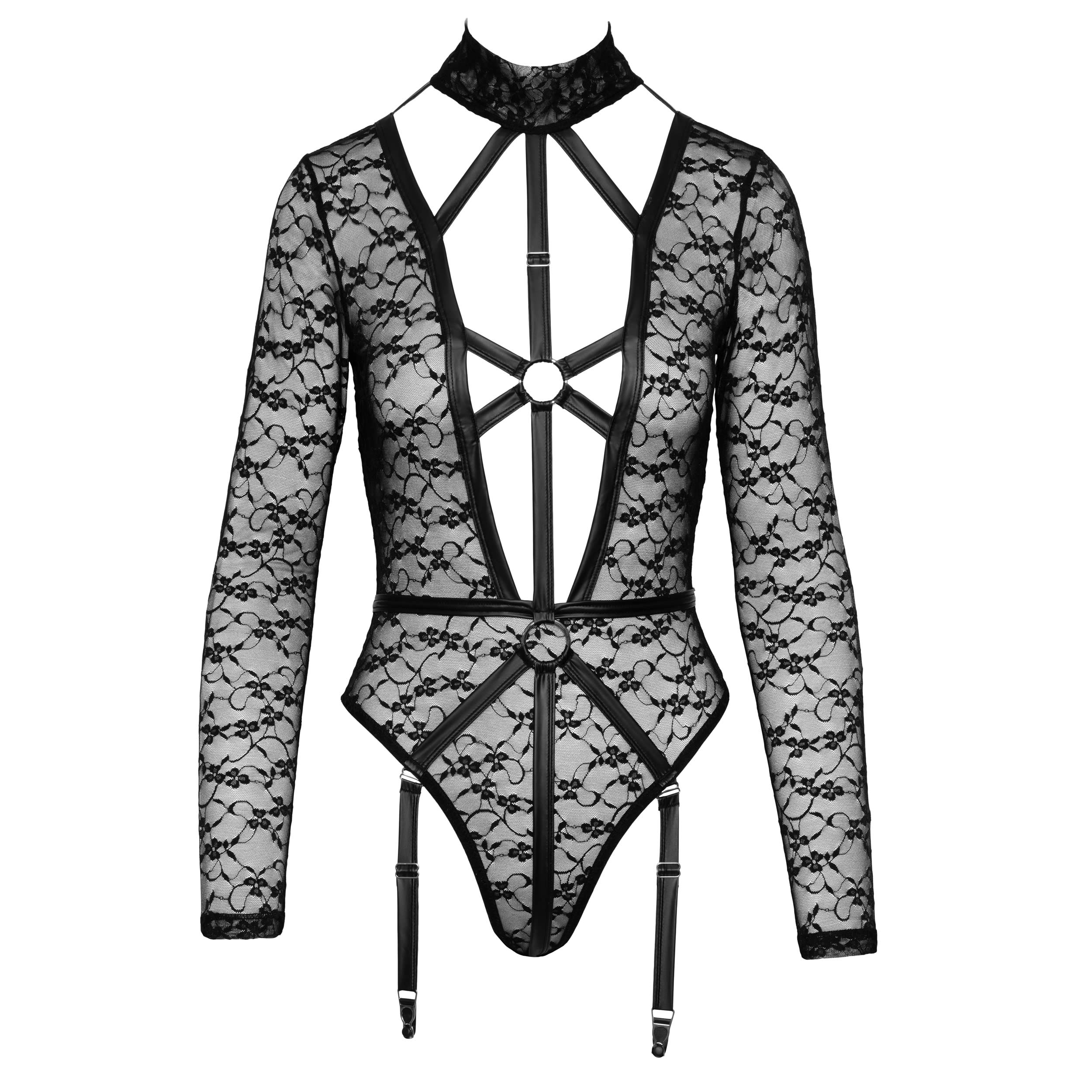 Lace Body with Wetlook Harness and Suspenders