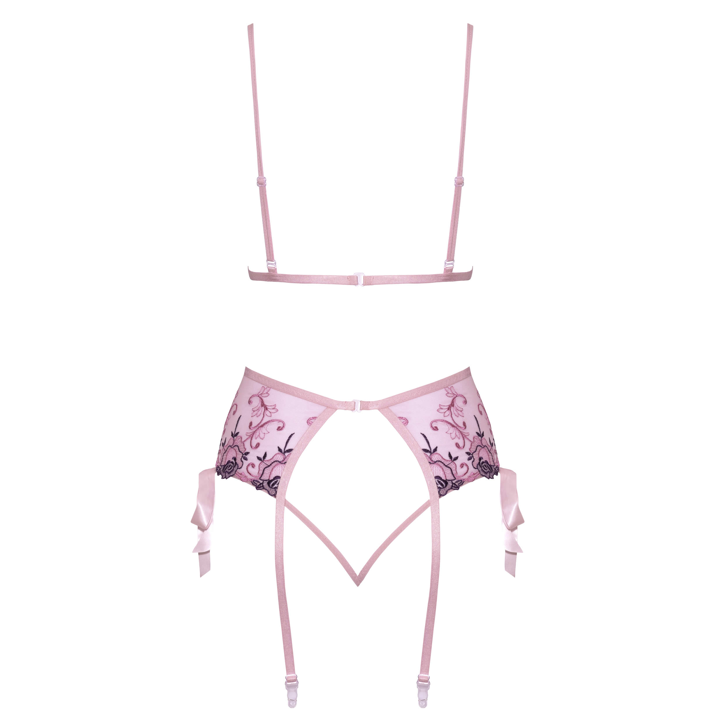Kissable Rose Lingerie Set with Floral Embroidery in Rose
