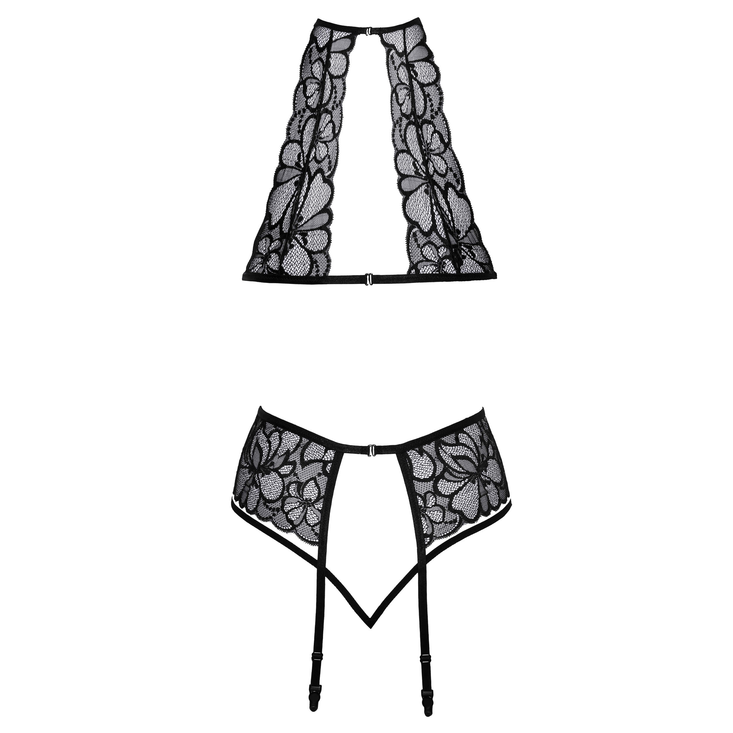 Kissable Lace Lingerie Set in Black with Suspenders