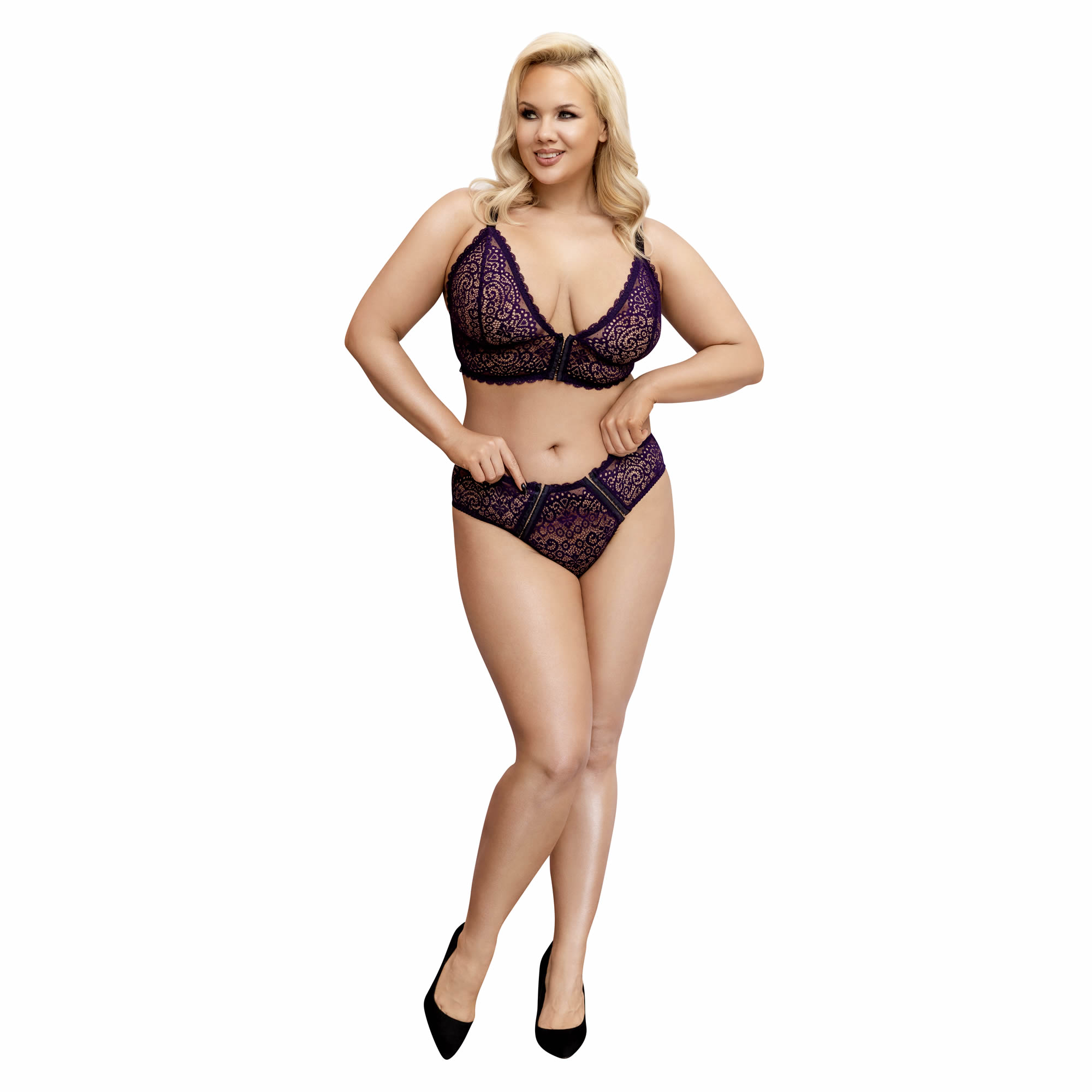 Plus Size Bralette and Briefs in Purple Lace