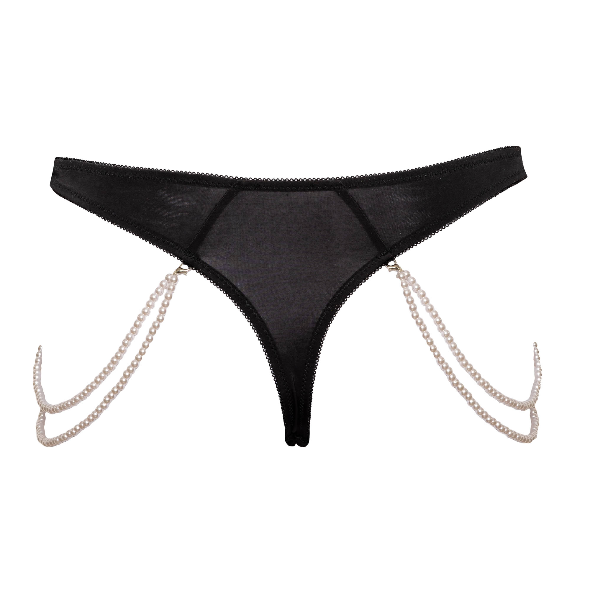 Embroided G-string with Pearl Chains