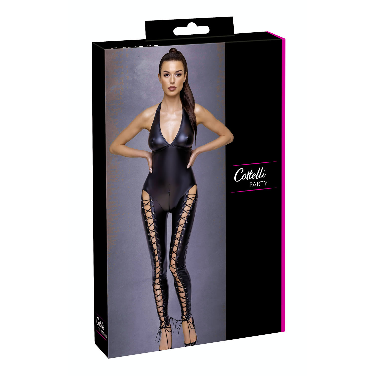 Wetlook Jumpsuit with Lacing and Tight-fitting Legs