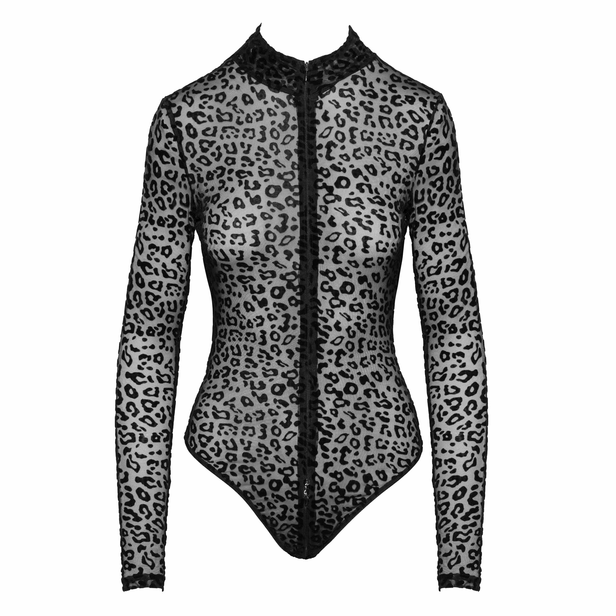 Noir Leopard Look Body in Transparent with Lace Collar