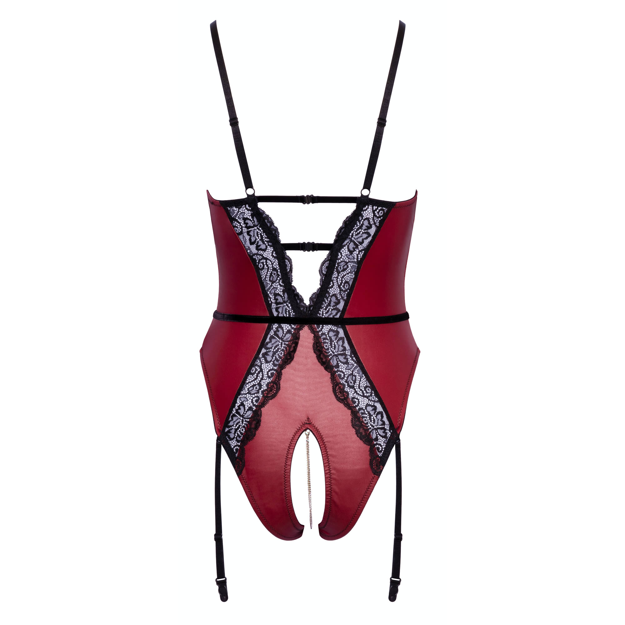 Abierta Fina Crotchless Body With Red Wetlook and Lace