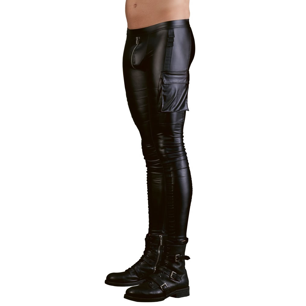 Mens Wetlook Trousers with Biker Style and Tight Fit