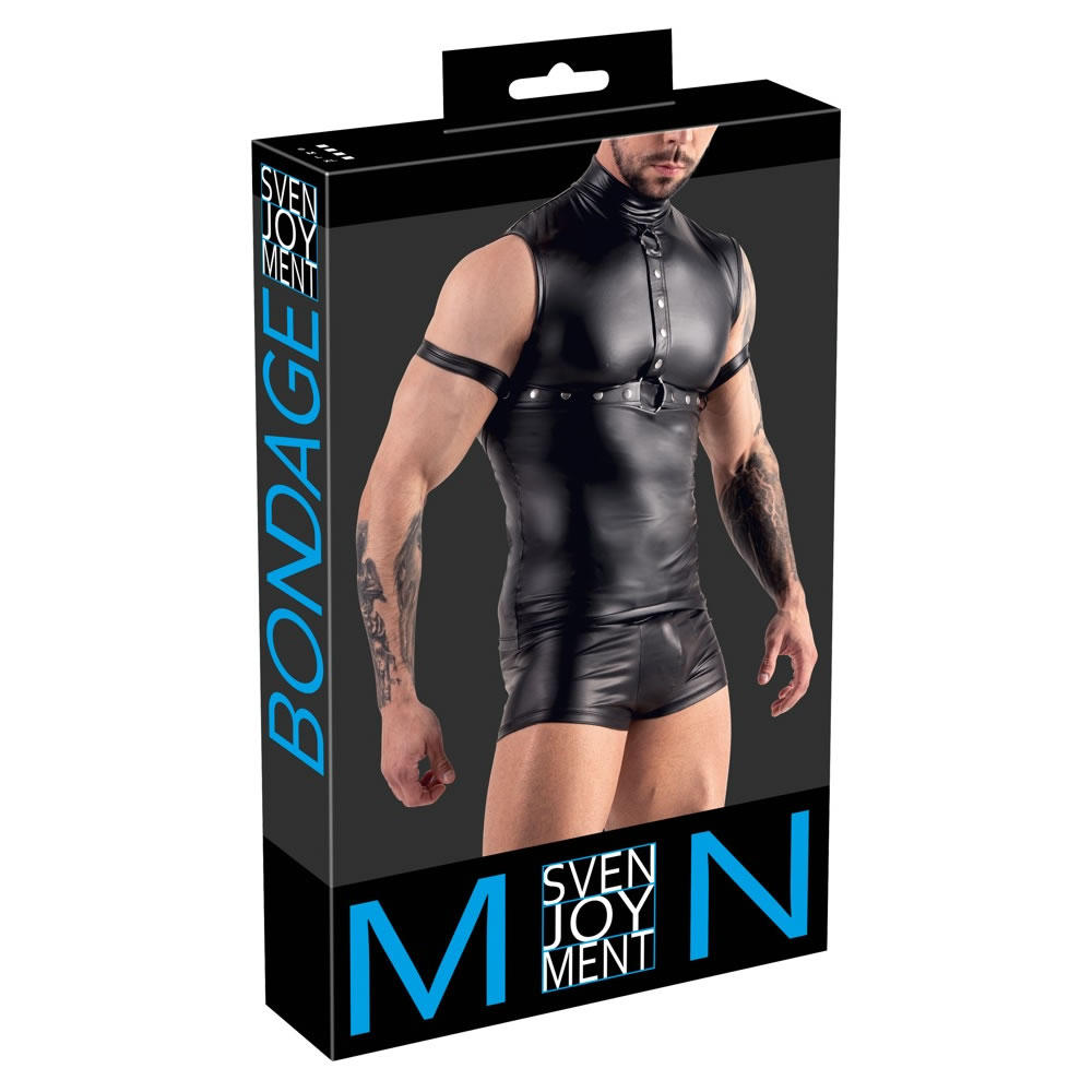 Wetlook Mens Shirt with Harness and Arm Cuffs
