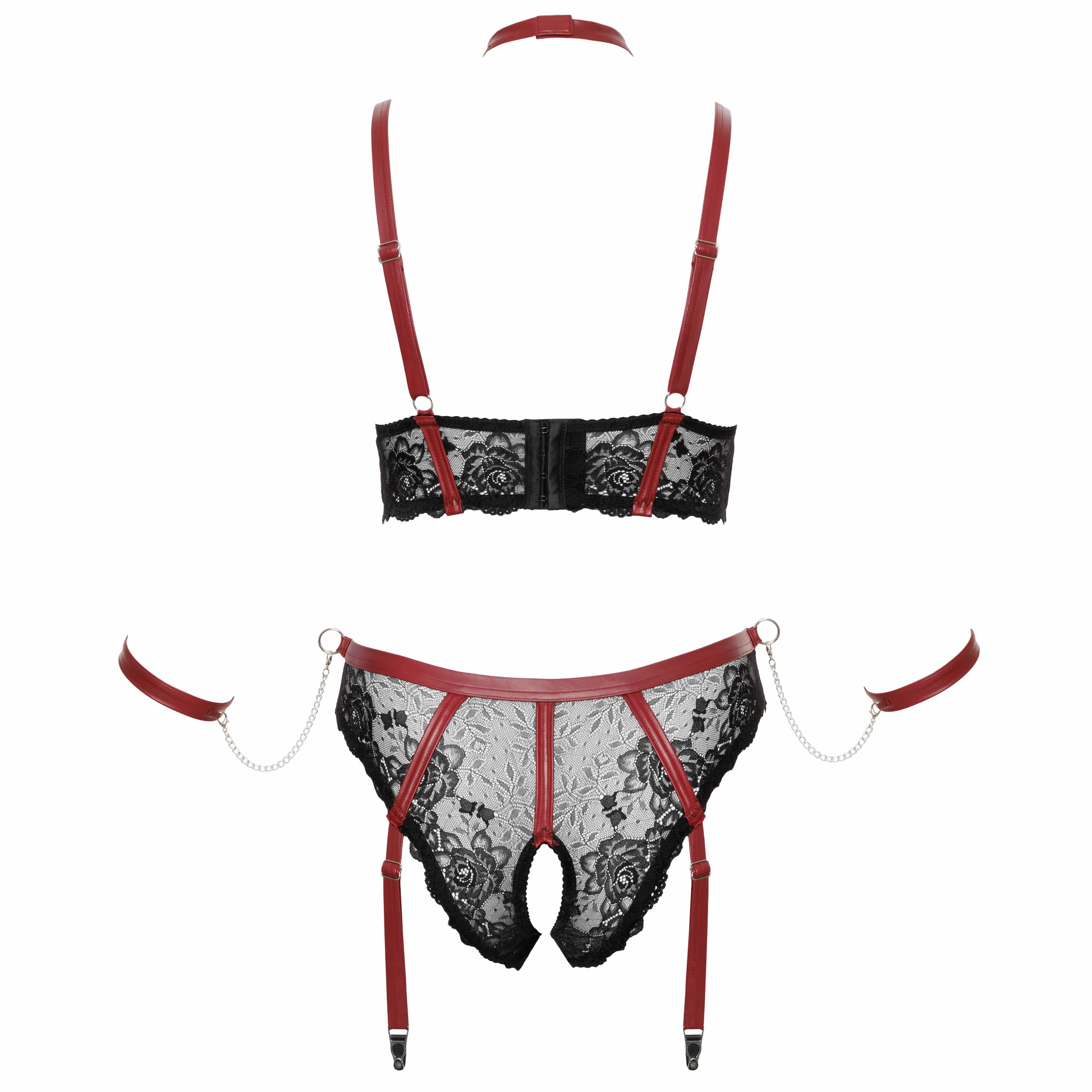Plus Size Lace Lingerie Set with Handcuffs and Red Wetlook