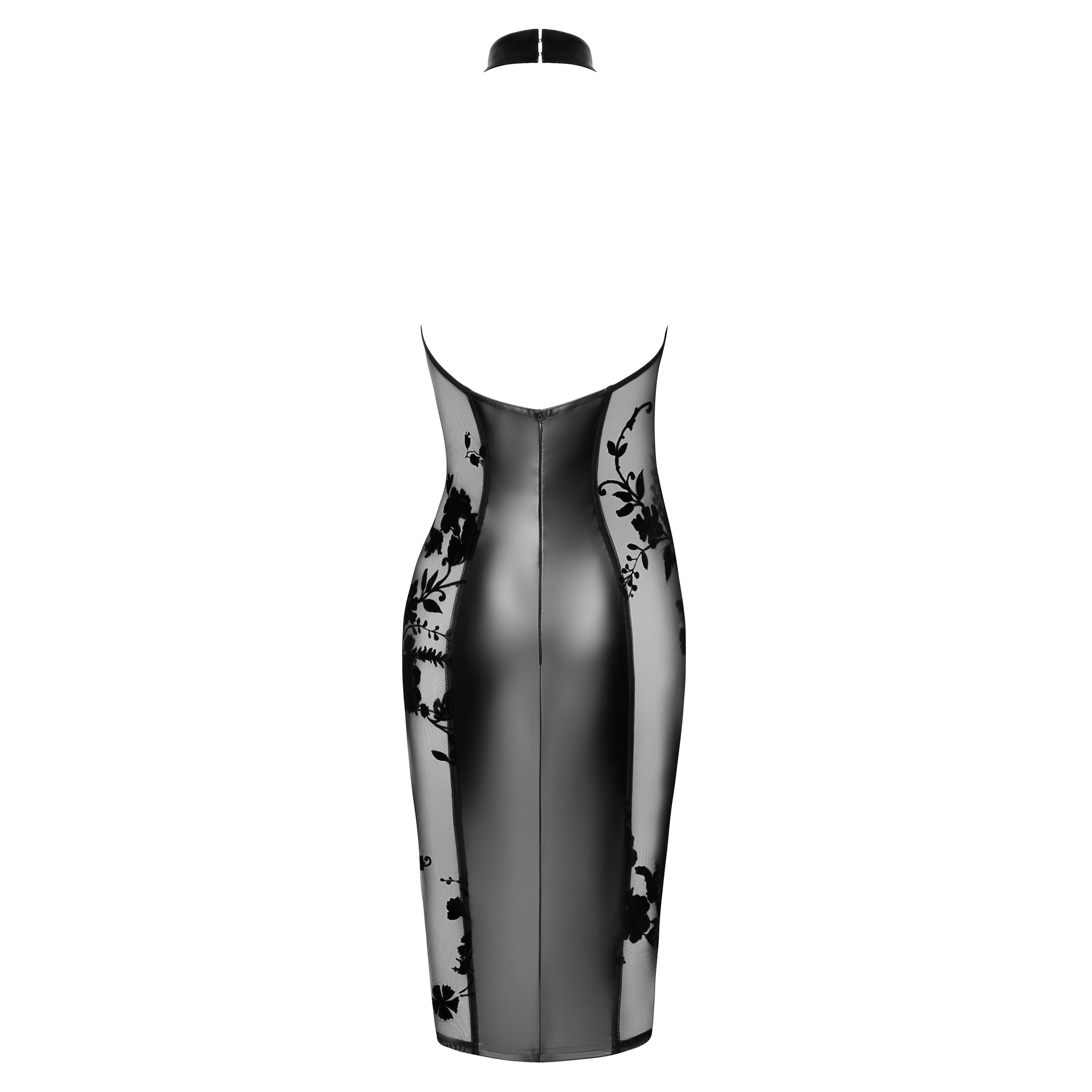 Noir Wetlook Dress with Transparent velvet-flocked sides