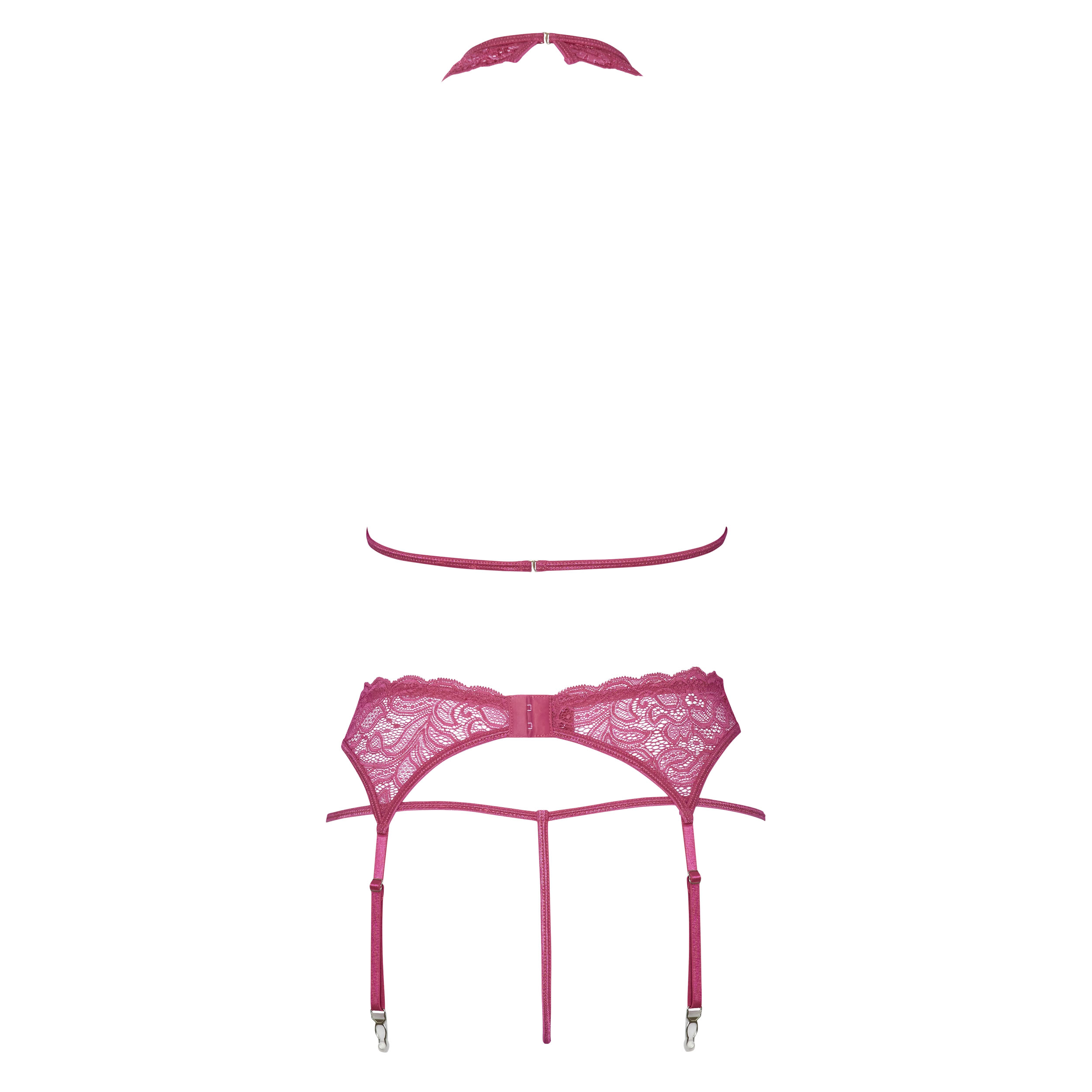 Spitzen Dessous Set in Pink mit Strapse
