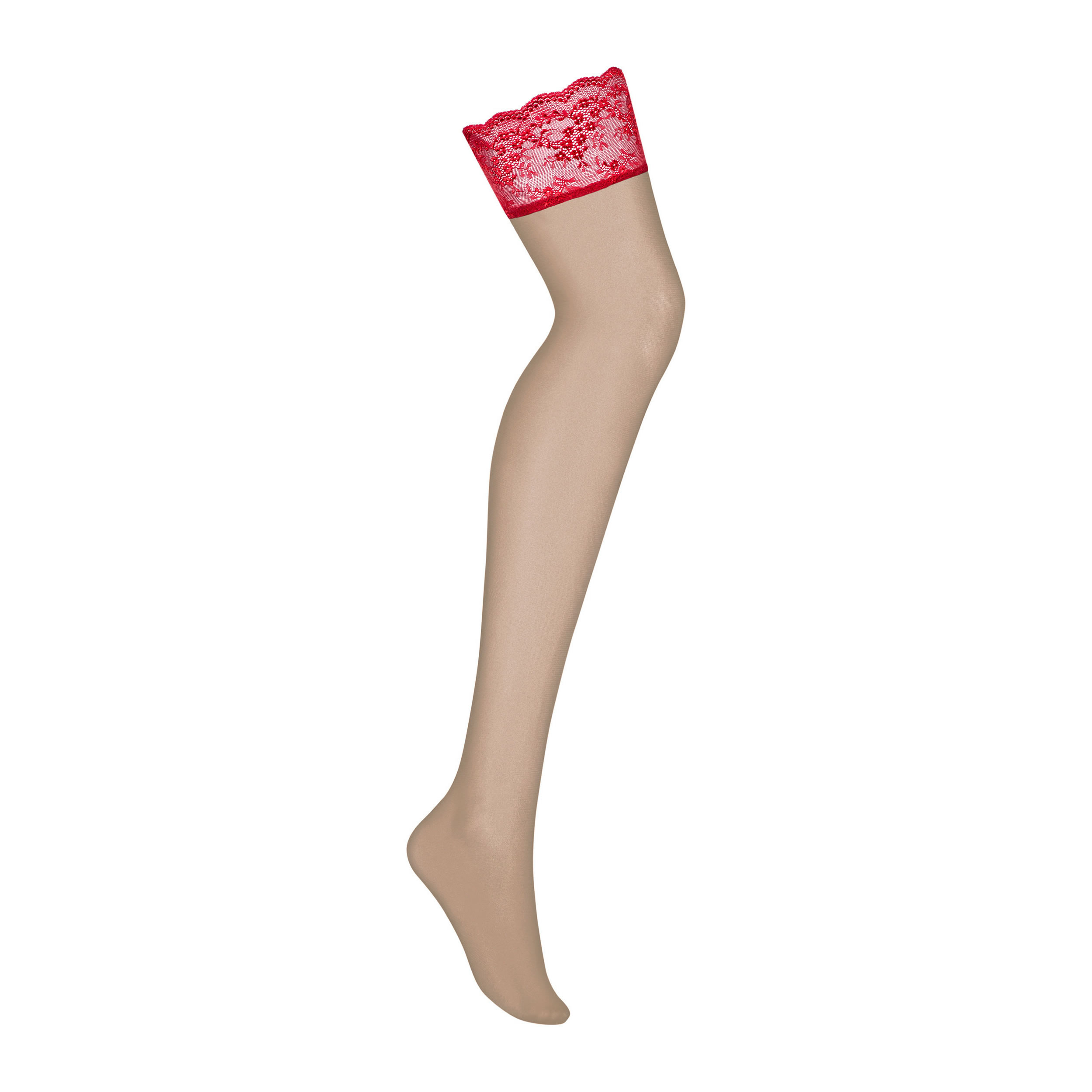 Obsessive Nude Stockings with Red Lace