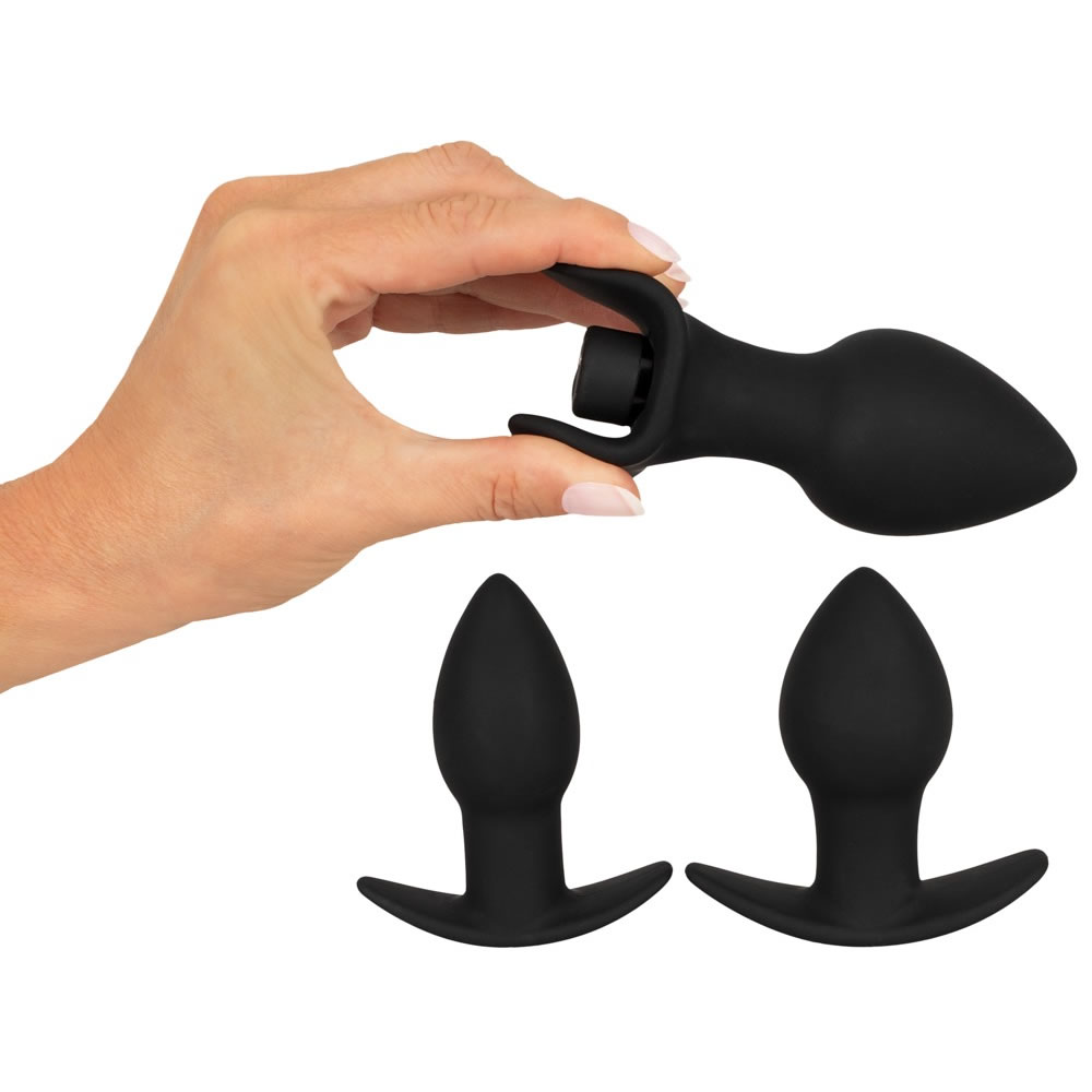 Black Velvet Butt Plug Set with 3 Plugs and a Vibrator