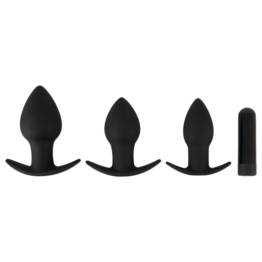 Black Velvet Butt Plug Set with 3 Plugs and a Vibrator