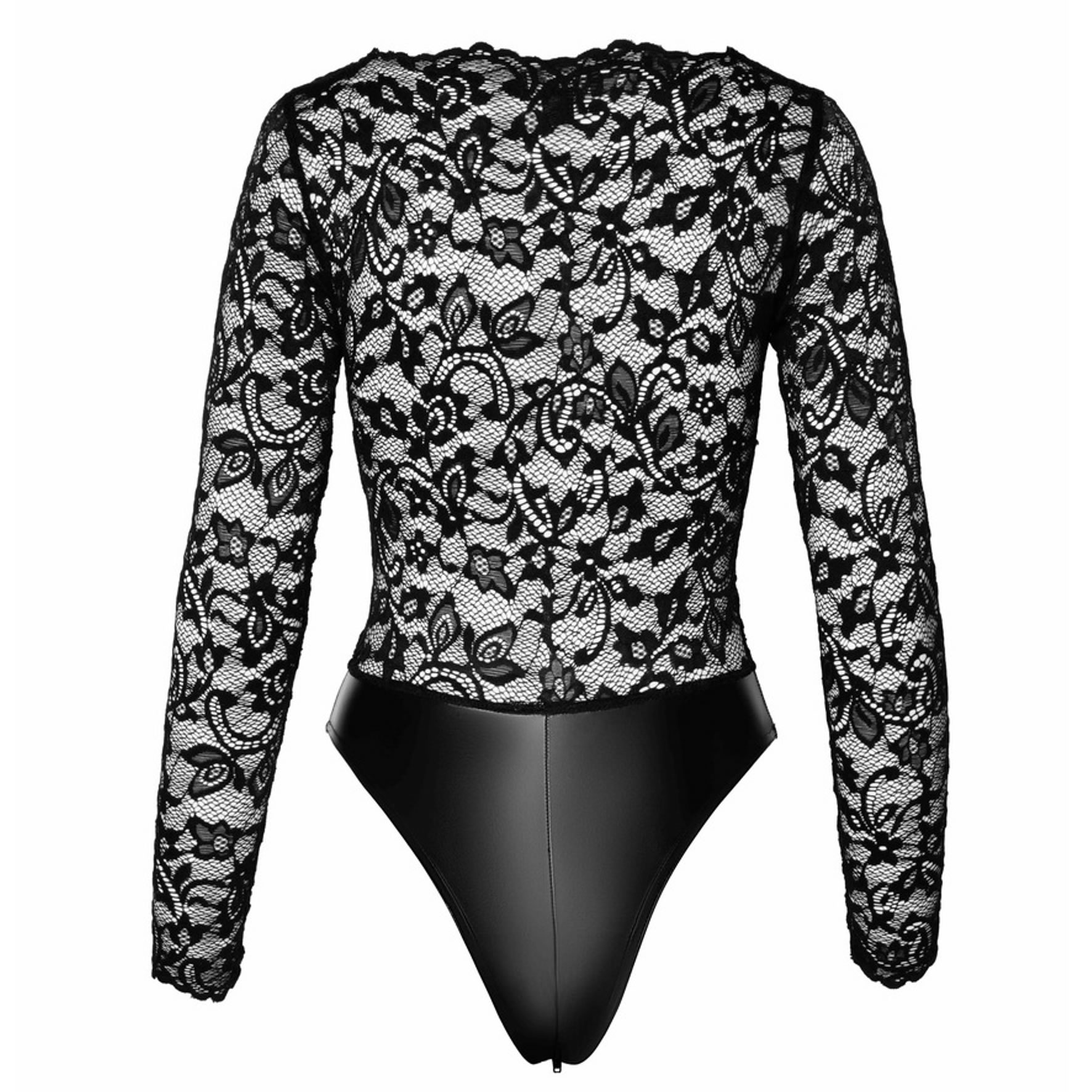 Noir Wetlook and Lace Body with Crotch Zipper