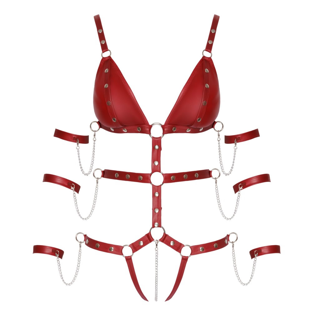 Bad Kitty Body Harness in Red Wetlook