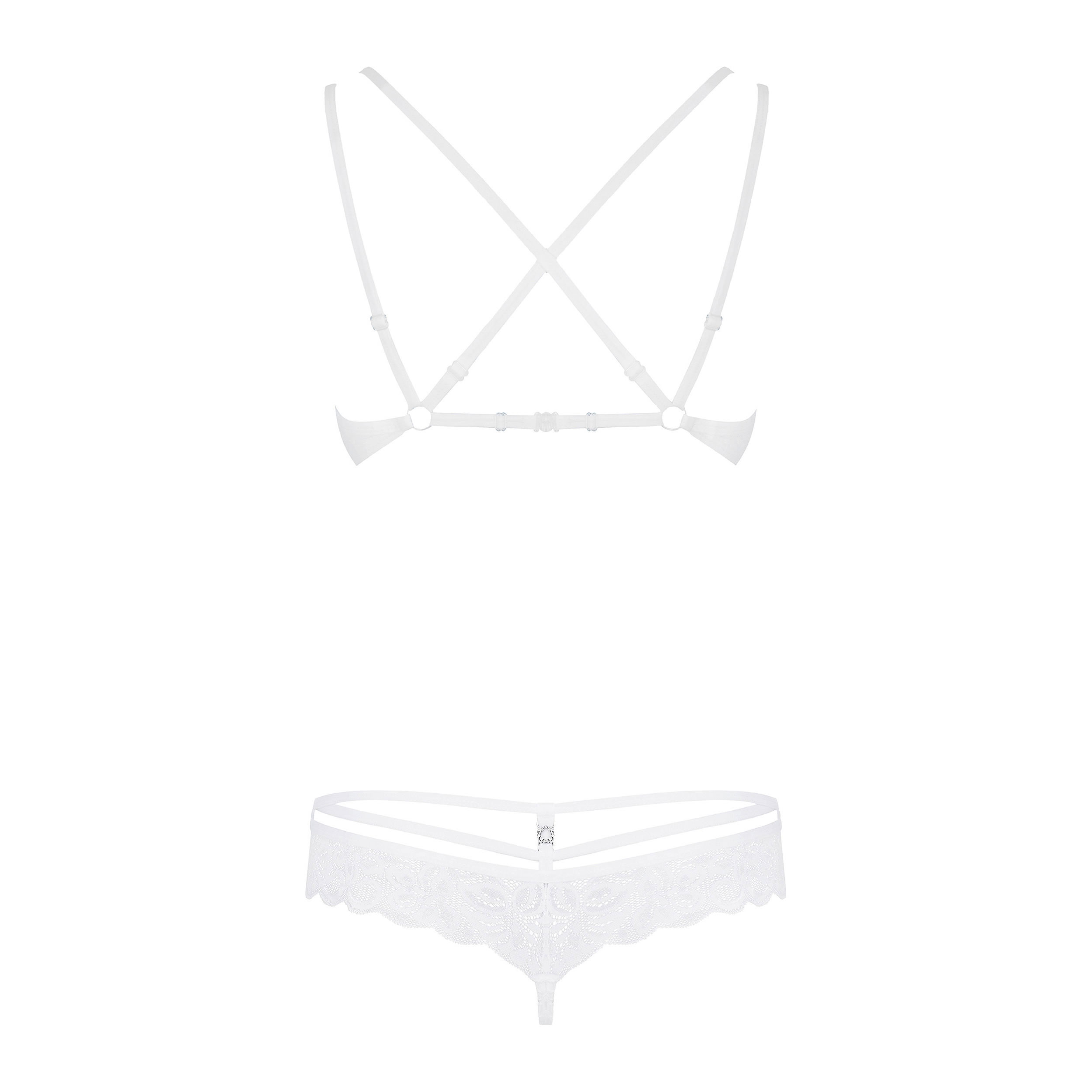 Obsessive Lace Bra Set with Thong in White