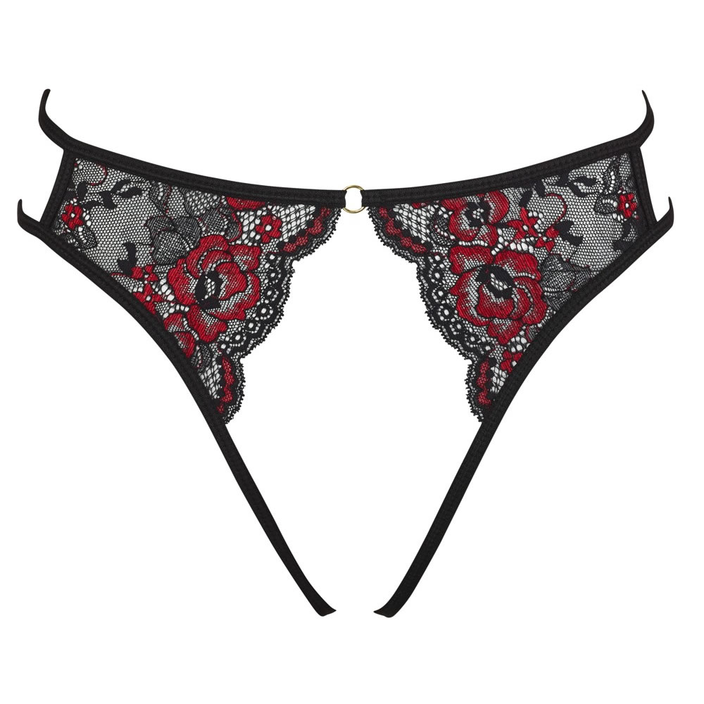 Open Crotch Briefs in Black and Red Lace
