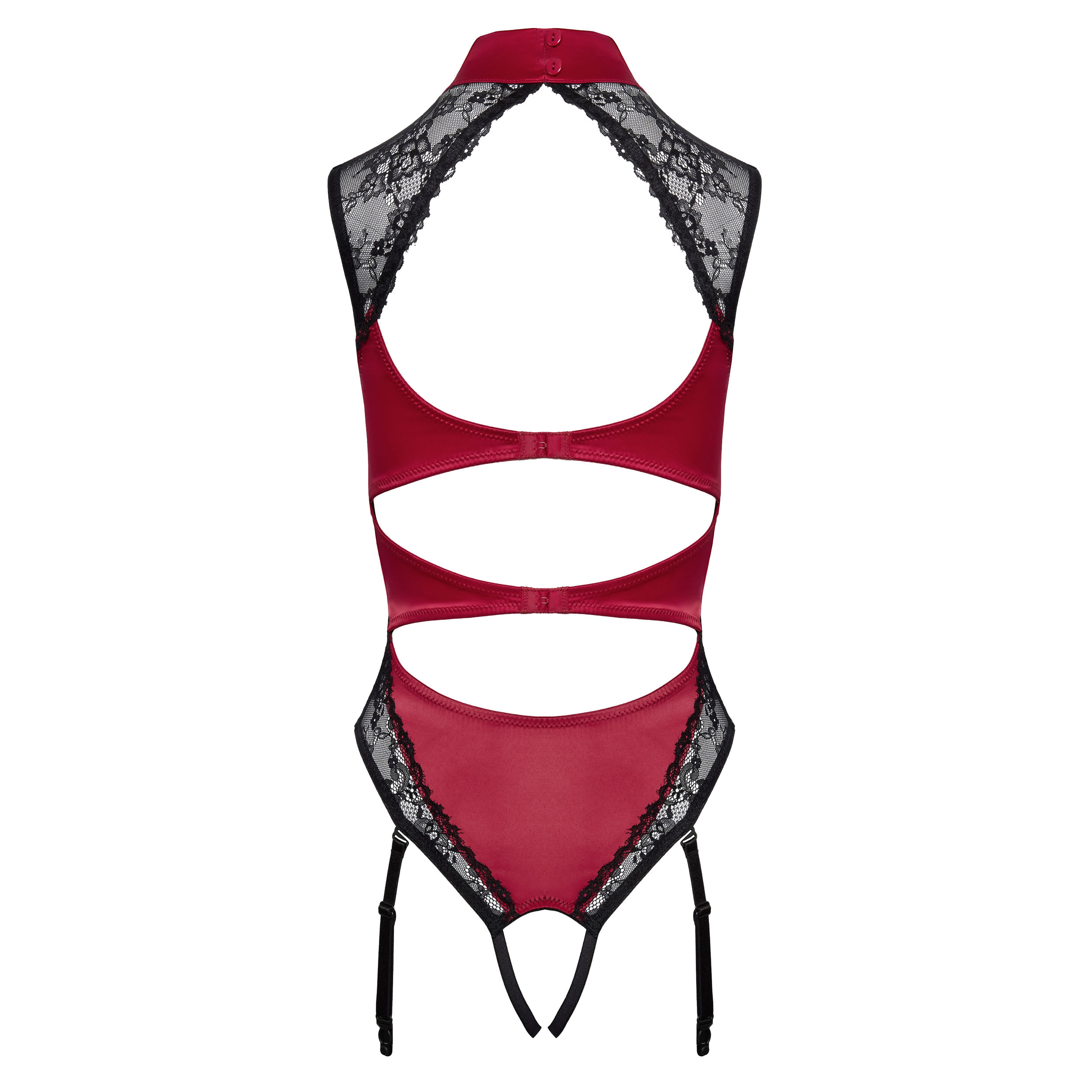 Crotchless Satin and Lace Bodysuit in Red and Black