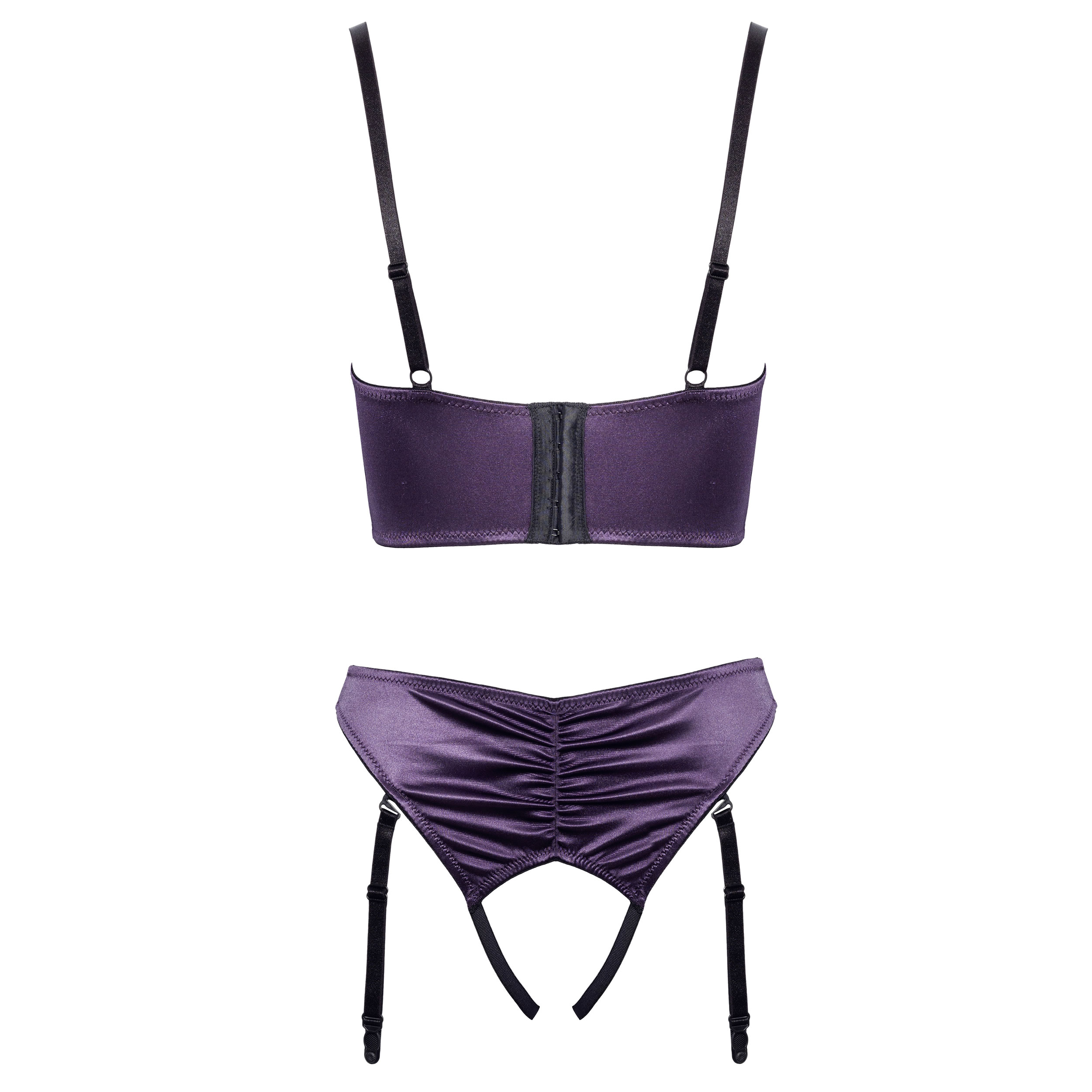 Shelf bra and Crotchless Suspender thong in Purple
