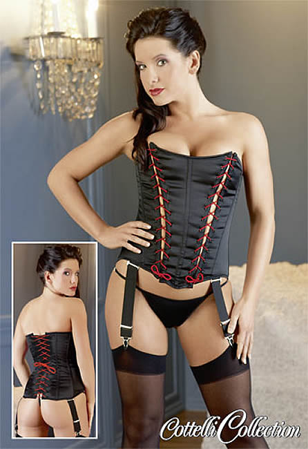 Corset with suspenders black and red