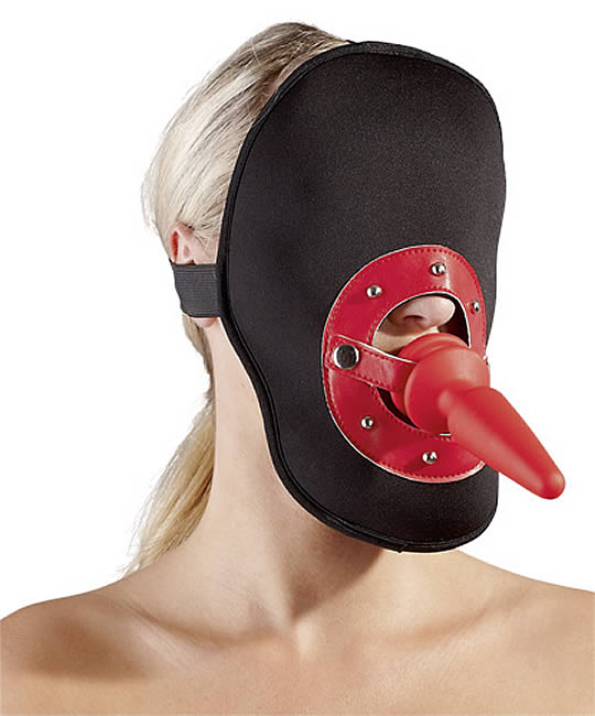 Facemask in neopren with red buttplug