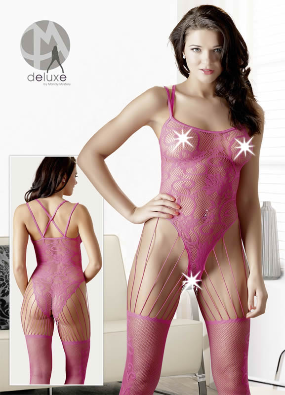 Pink Catsuit with Lace and Body-Look