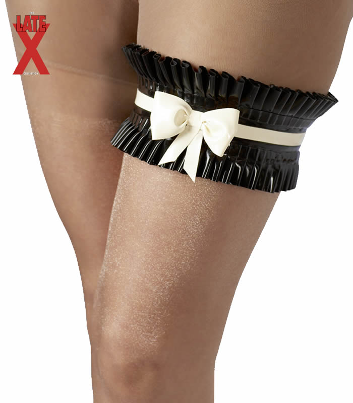 Black Latex Garter with White Bow