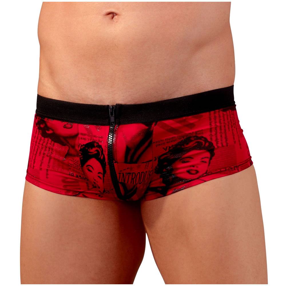 Boxer Briefs with Zipper and Trendy Print