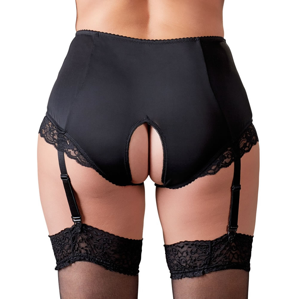 Plus Size Crotchless Briefs with Suspender Straps 