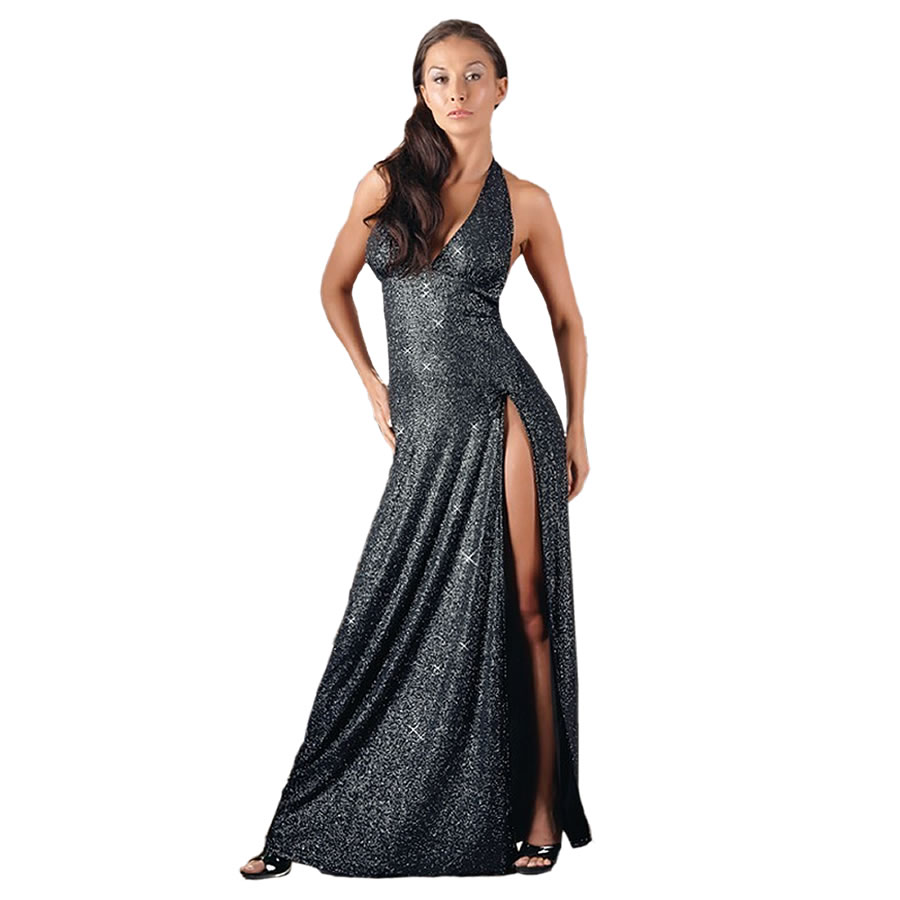 Long Glamour Dress in Black with High Slit