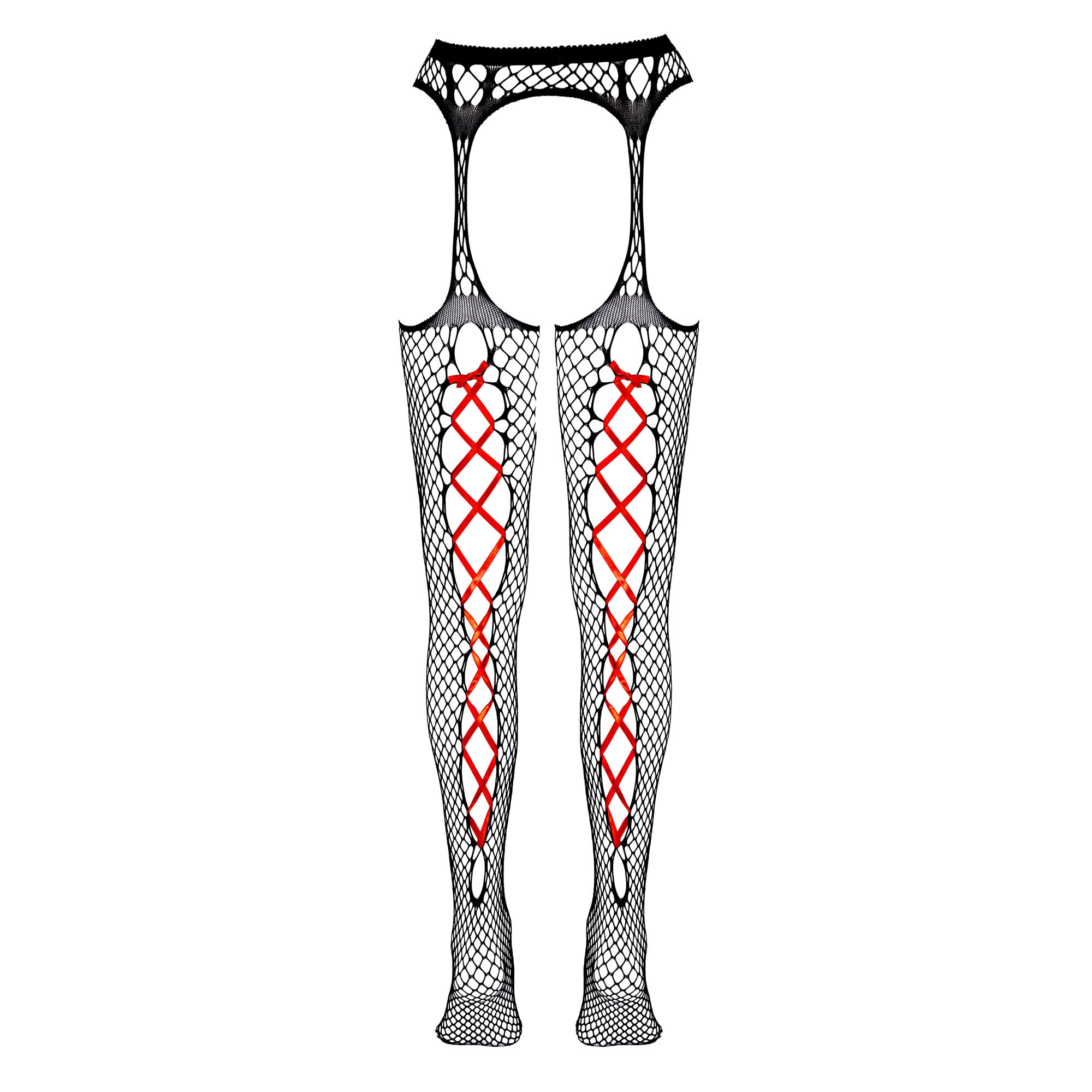 Suspender Net Tights with Red Ribbon