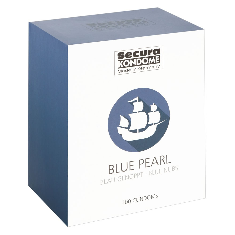 Secura Blue Pearl Sort Kondom med Nopper
