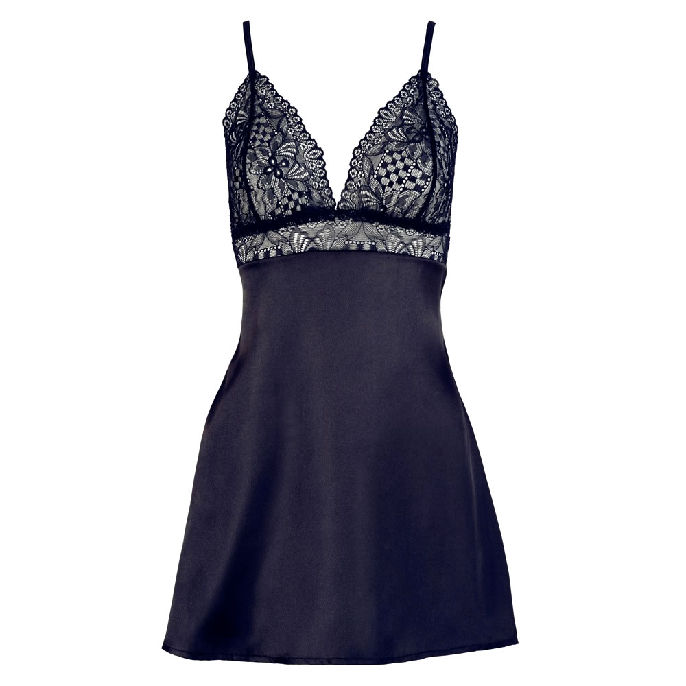 Satin Chemise with Lace in Black