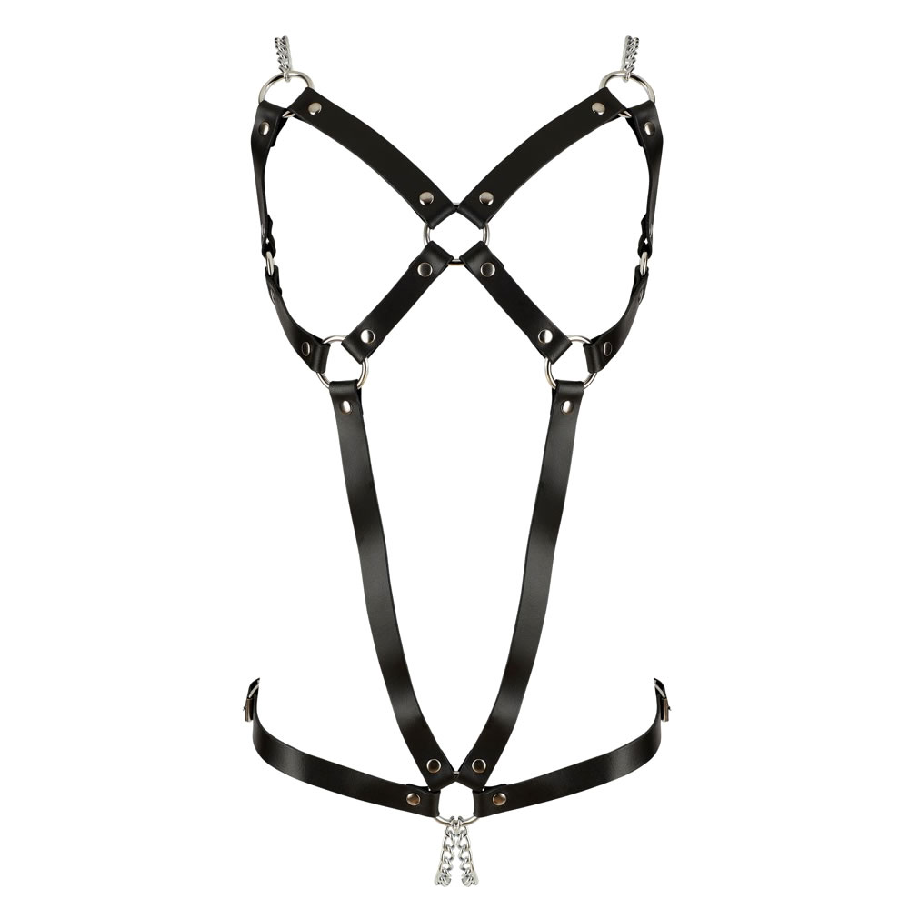 Leather Harness Body with Metal Chains for Her