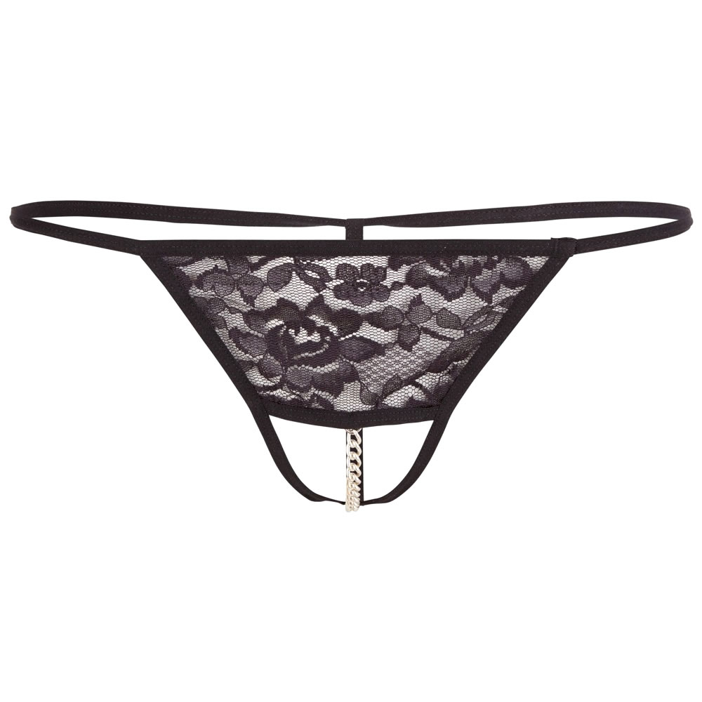 Lace G-String in Black with Chain