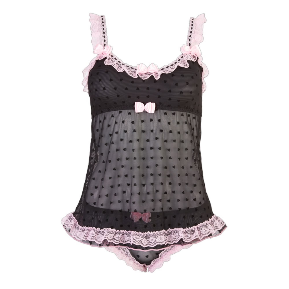 Babydoll with Panty in Black and Rose