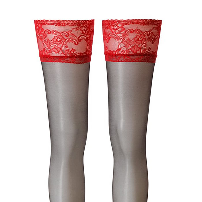 Stay-Up Stockings in Black with Red Lace