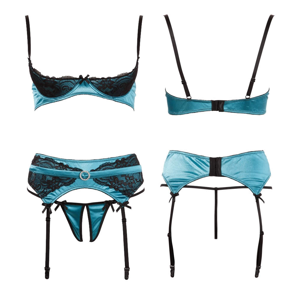 Jade Bra Set with Suspenders and Lace