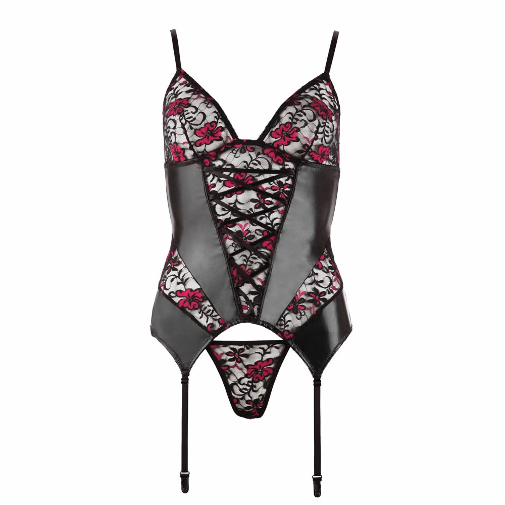 Wetlook Basque with Black-Red Lace