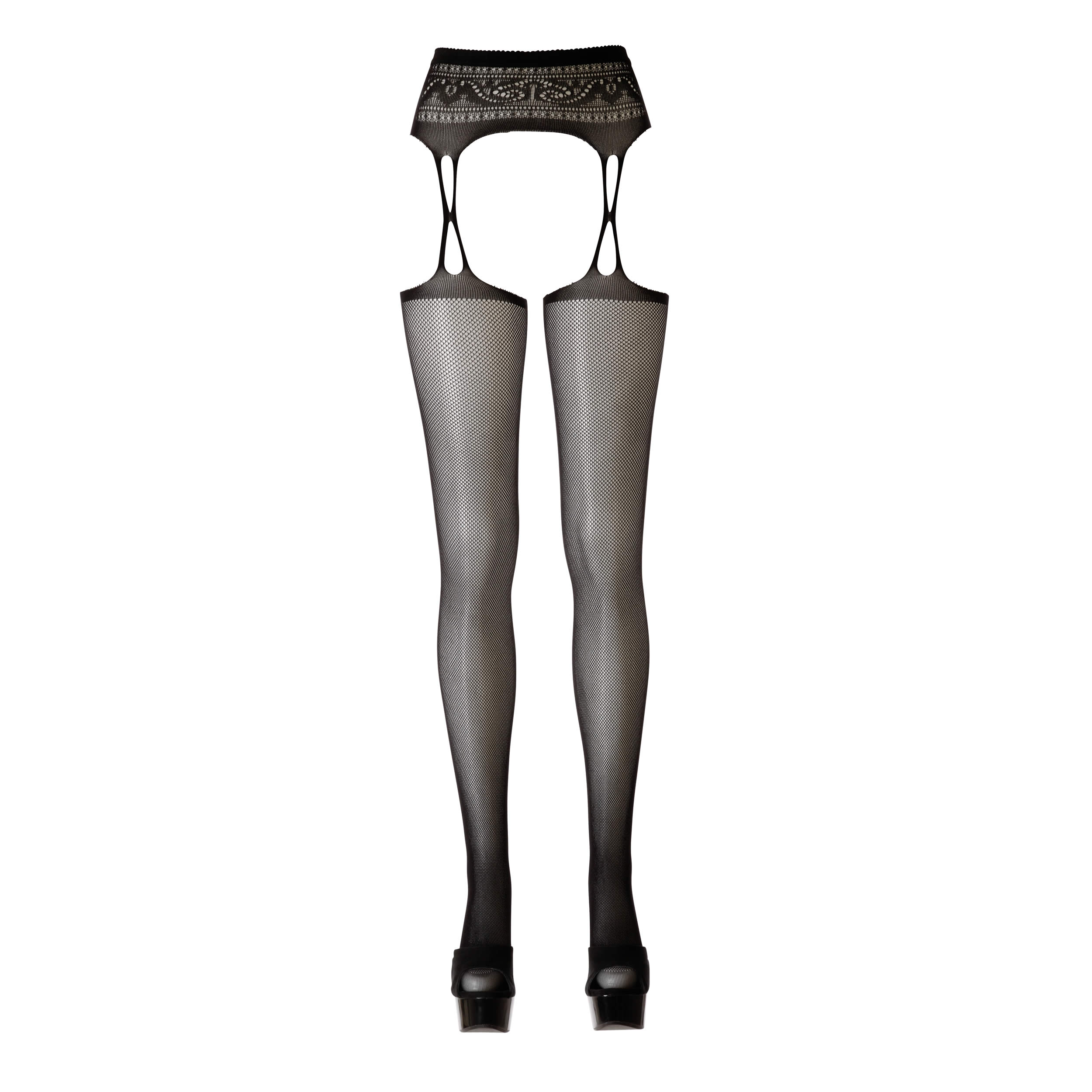 Suspender Belt and Net Stockings with Lace and Seam