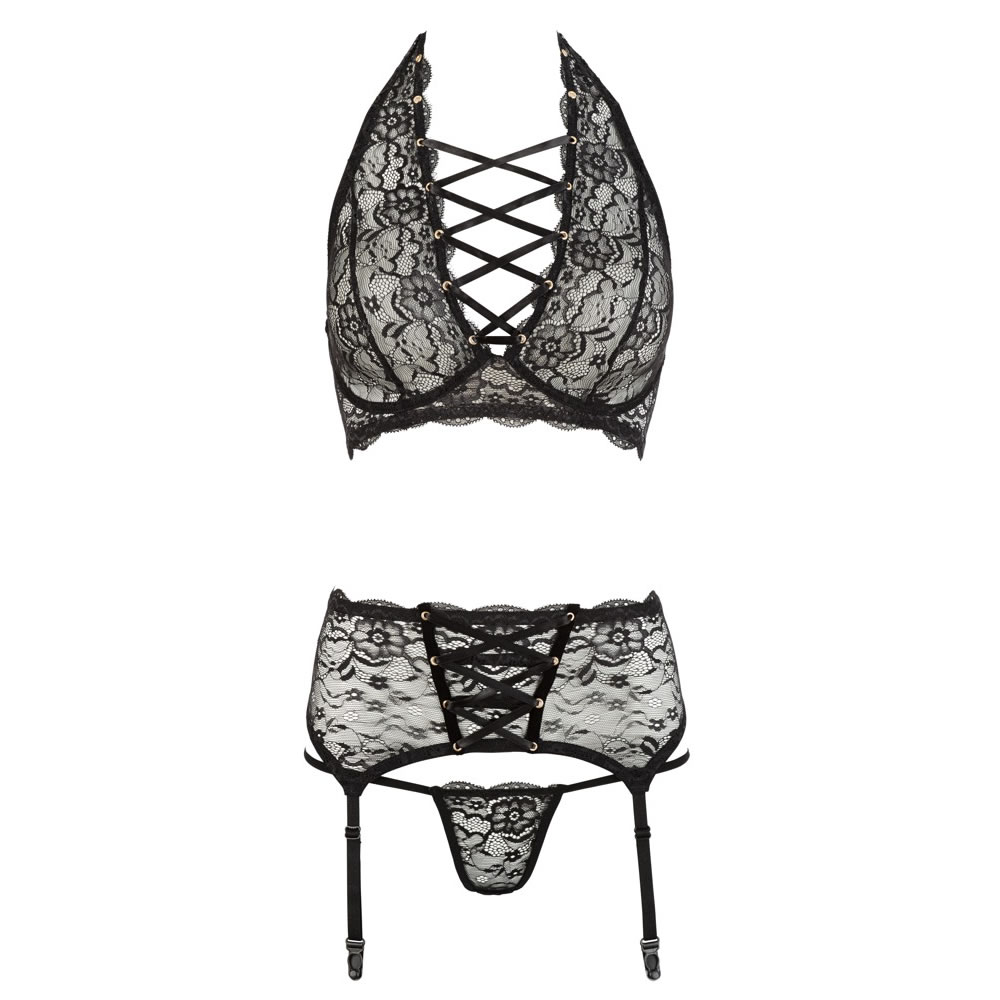 Lace Bra set with Suspender Belt and String