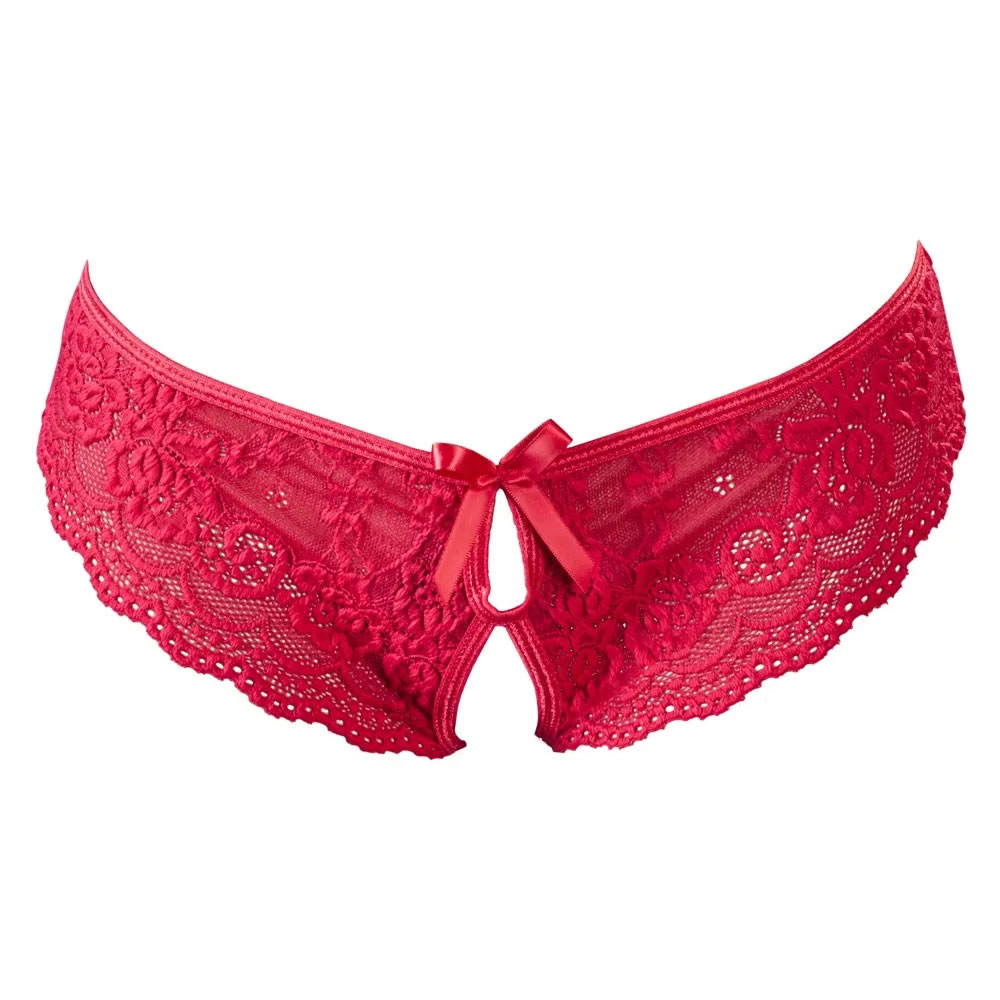Red Lace Brief with Open Crotch