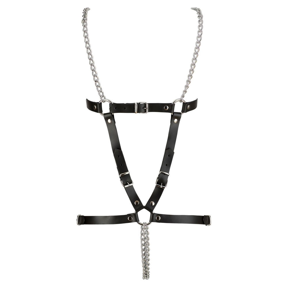 Leather Harness Body with Metal Chains for Her