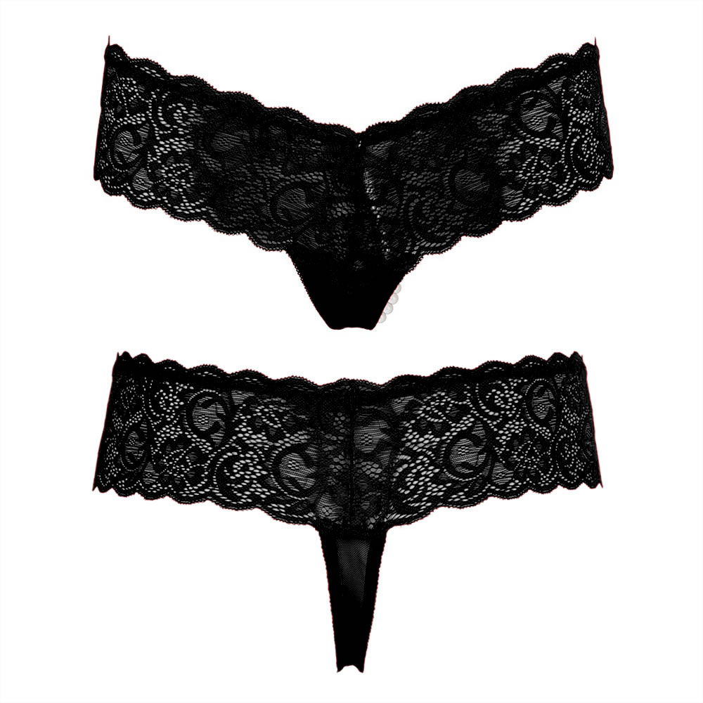 Lace Pearl G-String in Black