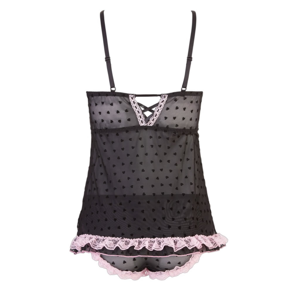 Babydoll with Panty in Black and Rose
