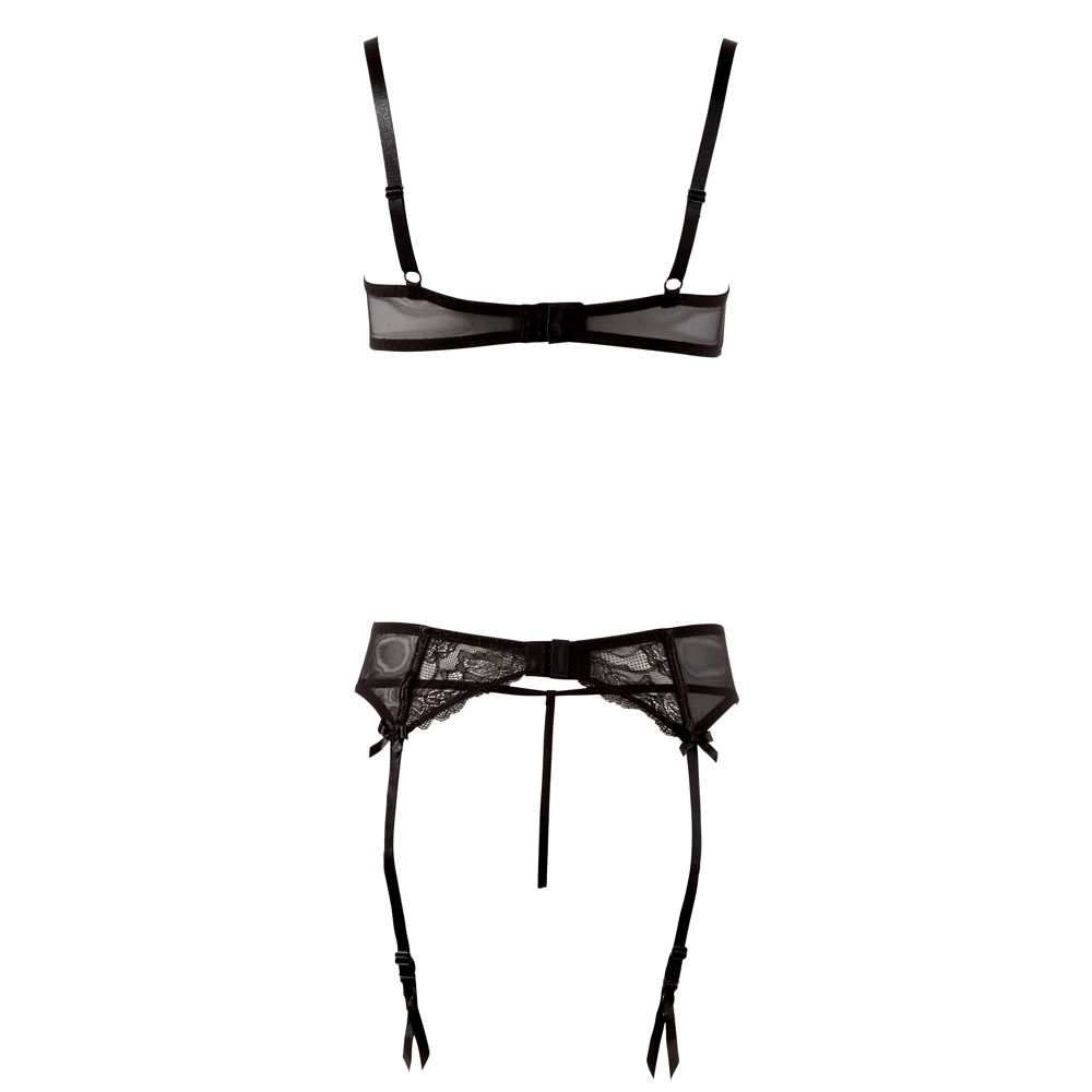 Black 1/4 Cup Bra with G-String and Suspender Belt