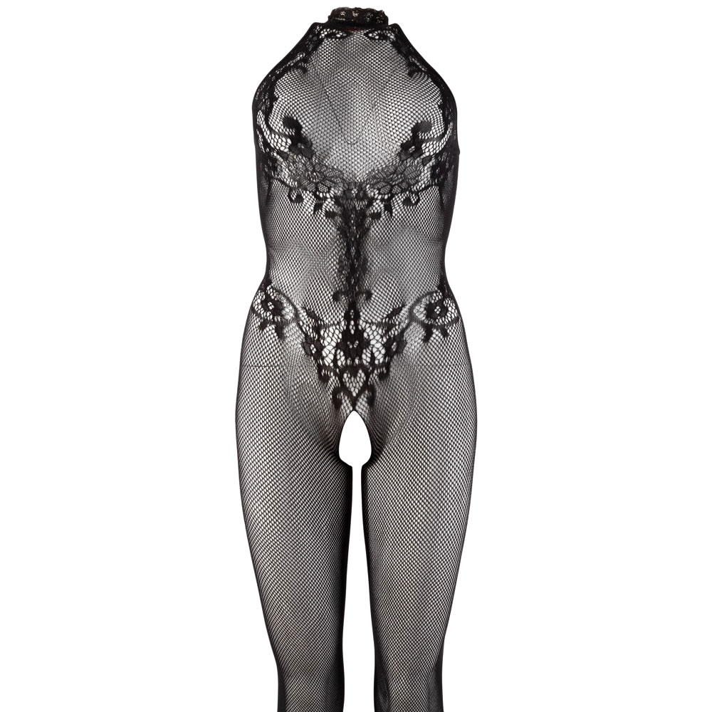 Lace and Net Catsuit in Black