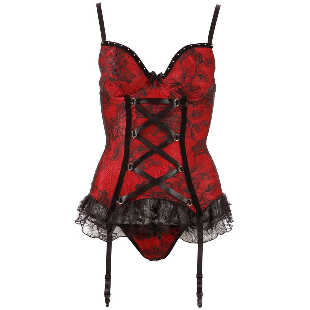 Red Suspender Basque with Black Lace